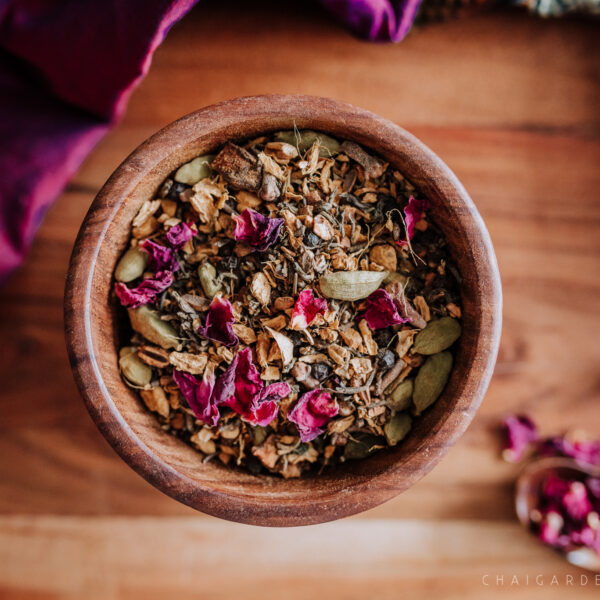 rose petal chai, organic rose petals, organic chai, rose petal tea, chai garden, authentic chai recipe, herbal chai